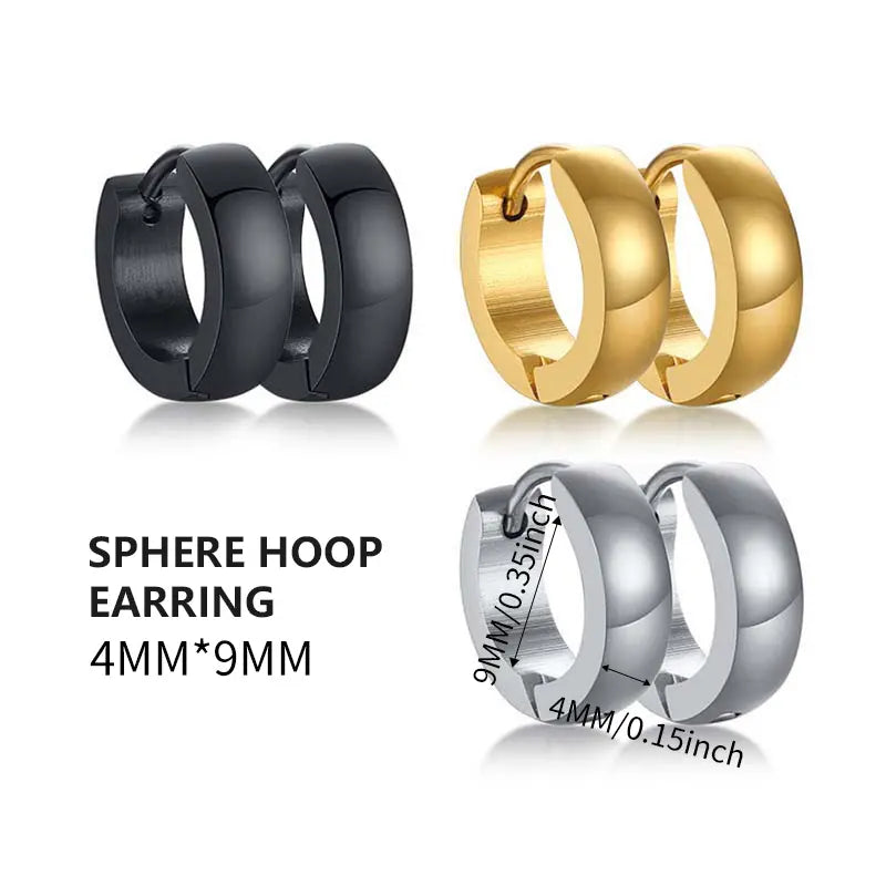 Stainless Steel Men's Small Rounded Huggie Hoop Earrings