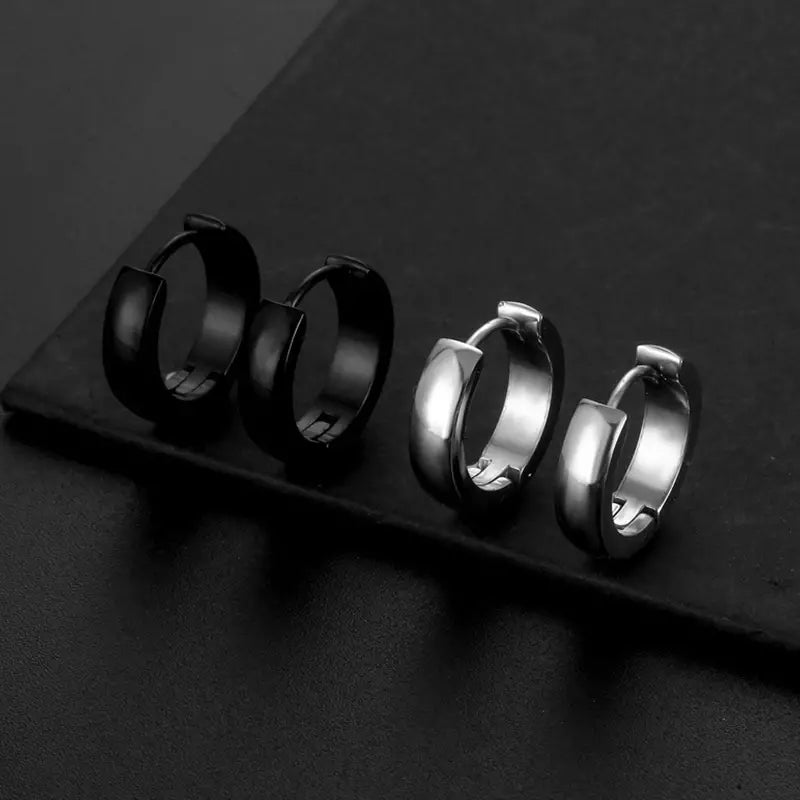 Stainless Steel Men's Small Rounded Huggie Hoop Earrings