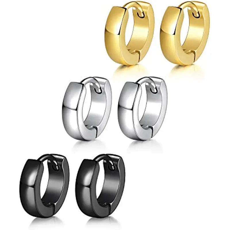 Stainless Steel Men's Small Rounded Huggie Hoop Earrings