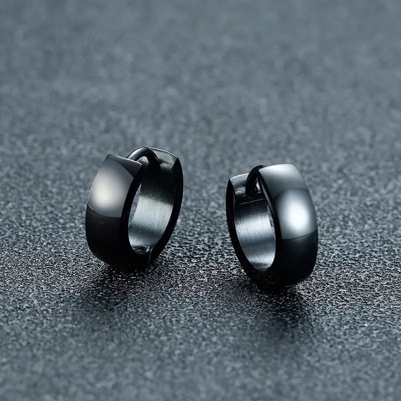 Stainless Steel Men's Small Rounded Huggie Hoop Earrings
