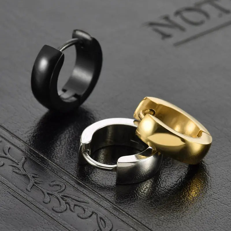 Stainless Steel Men's Small Rounded Huggie Hoop Earrings