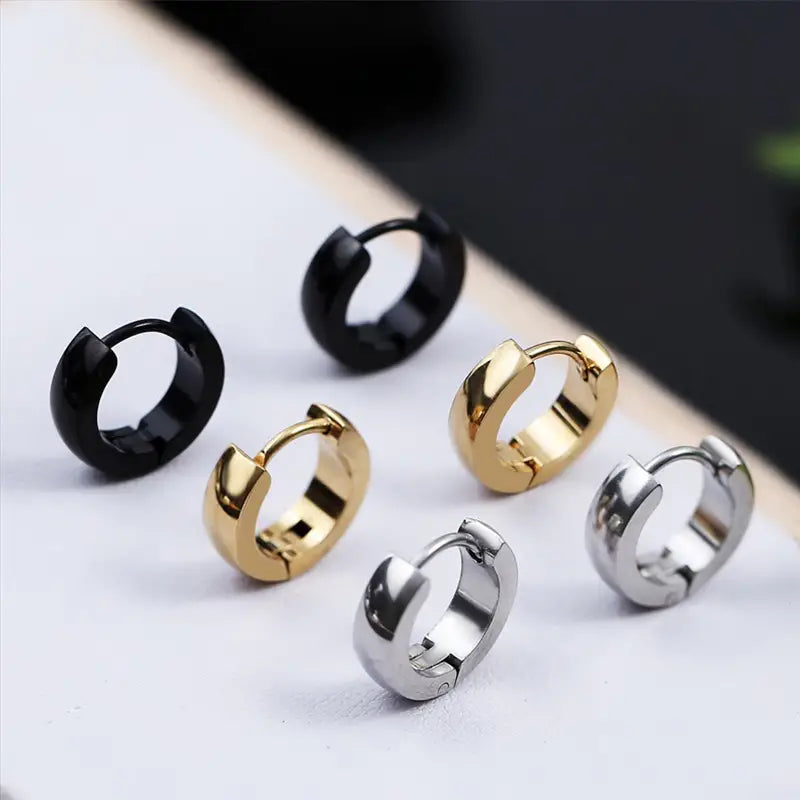 Stainless Steel Men's Small Rounded Huggie Hoop Earrings
