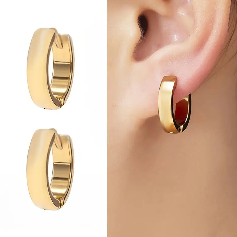 Stainless Steel Men's Small Rounded Huggie Hoop Earrings