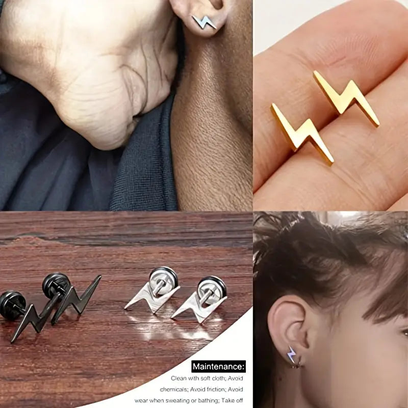Stainless Steel Lightning Stud Earrings