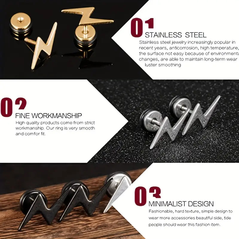 Stainless Steel Lightning Stud Earrings