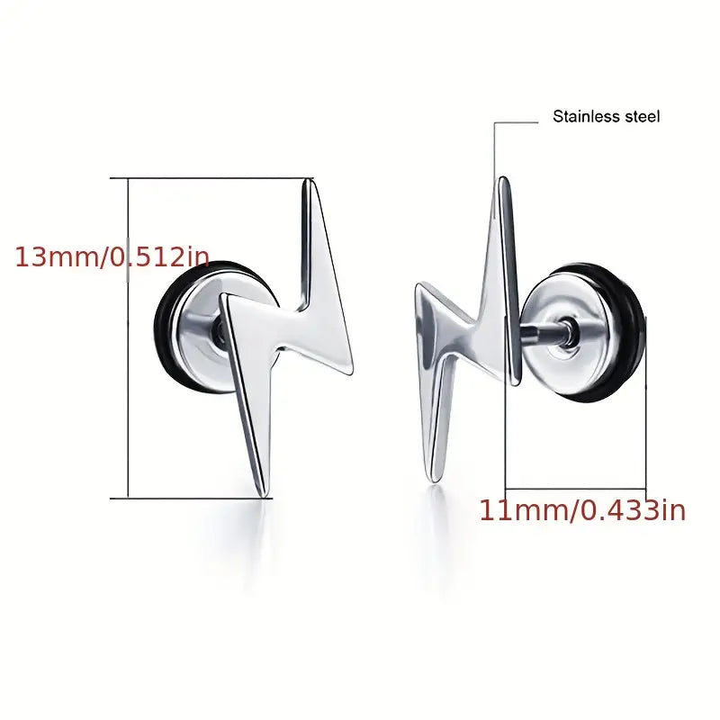 Stainless Steel Lightning Stud Earrings
