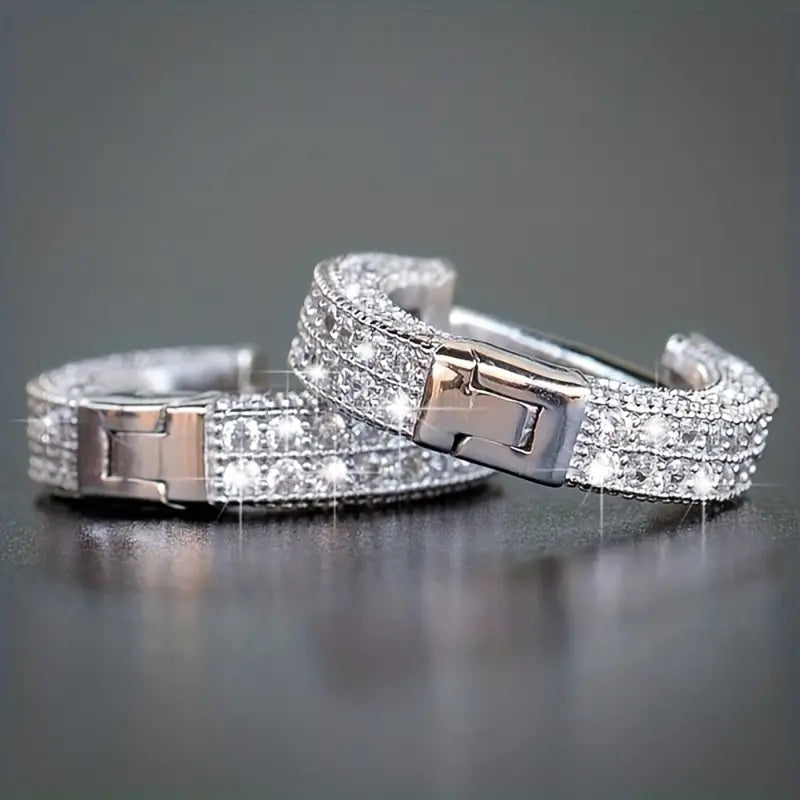 Stainless Steel Iced Out Hoop Earrings