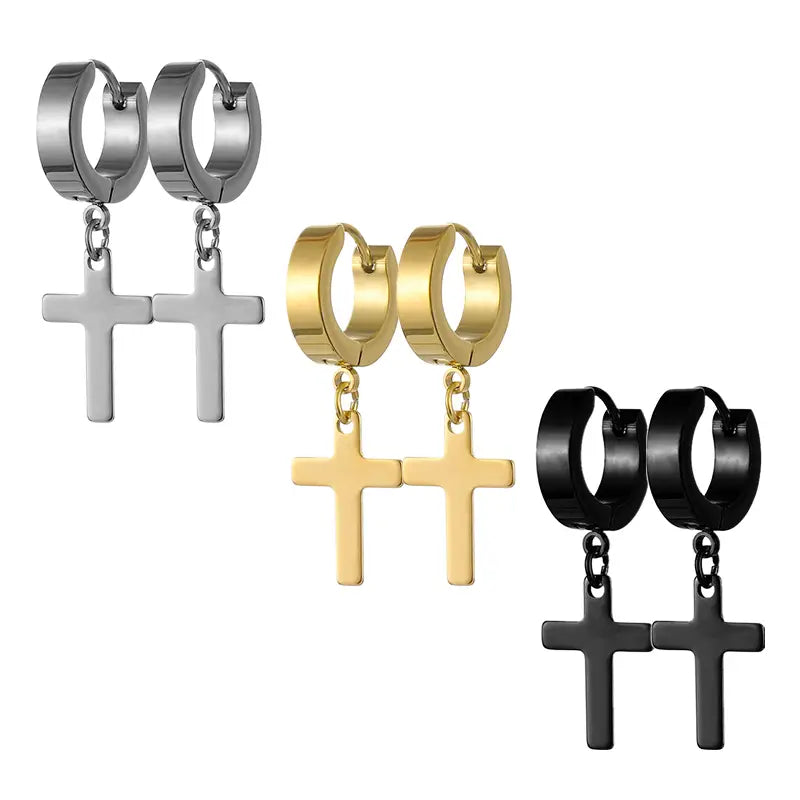 Stainless Steel Cross Hoop Earrings