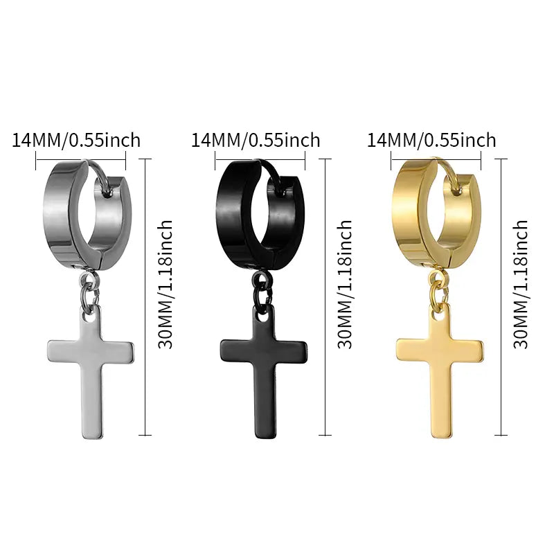 Stainless Steel Cross Hoop Earrings