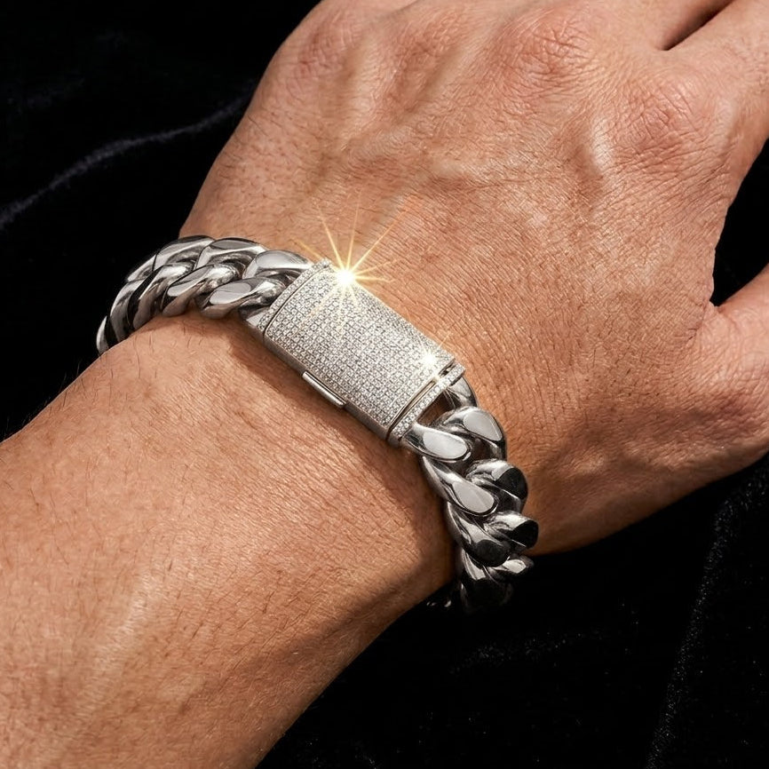 8.5 inch Cuban Miami Link Iced Out Clasp Bracelet