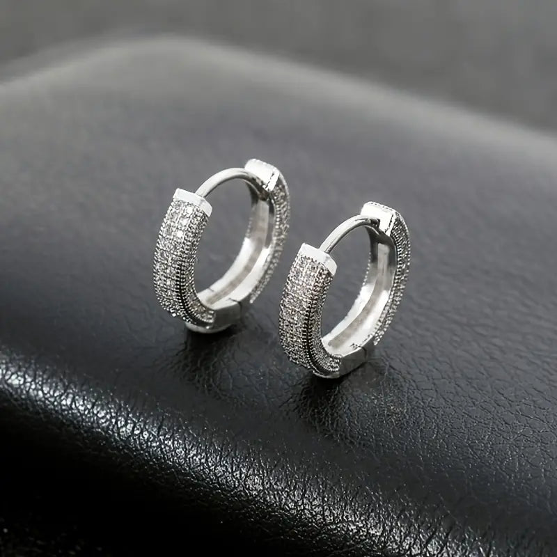 Stainless Steel Iced Out Hoop Earrings