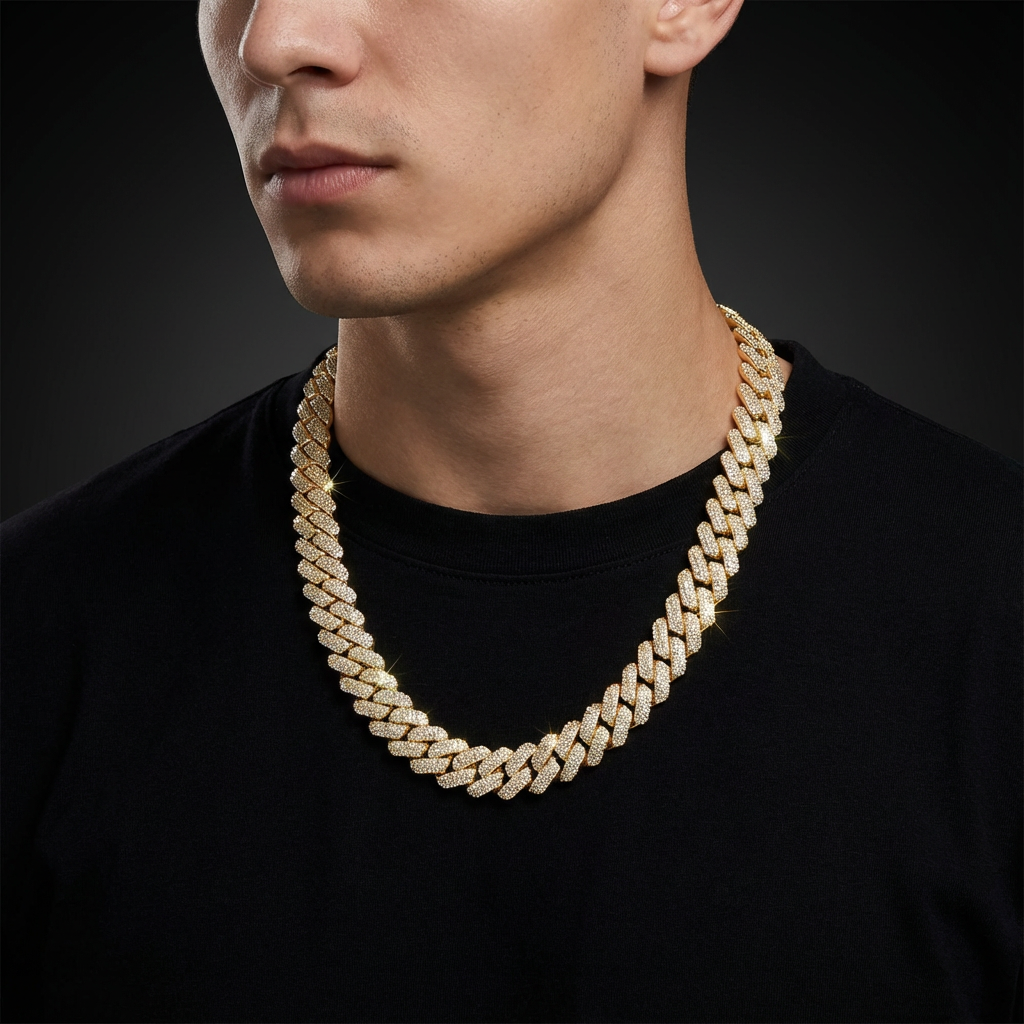 20mm Heavy Cuban Chain with 3-Row Micro Pave Cubic Zirconia - Luxurious Prong Setting