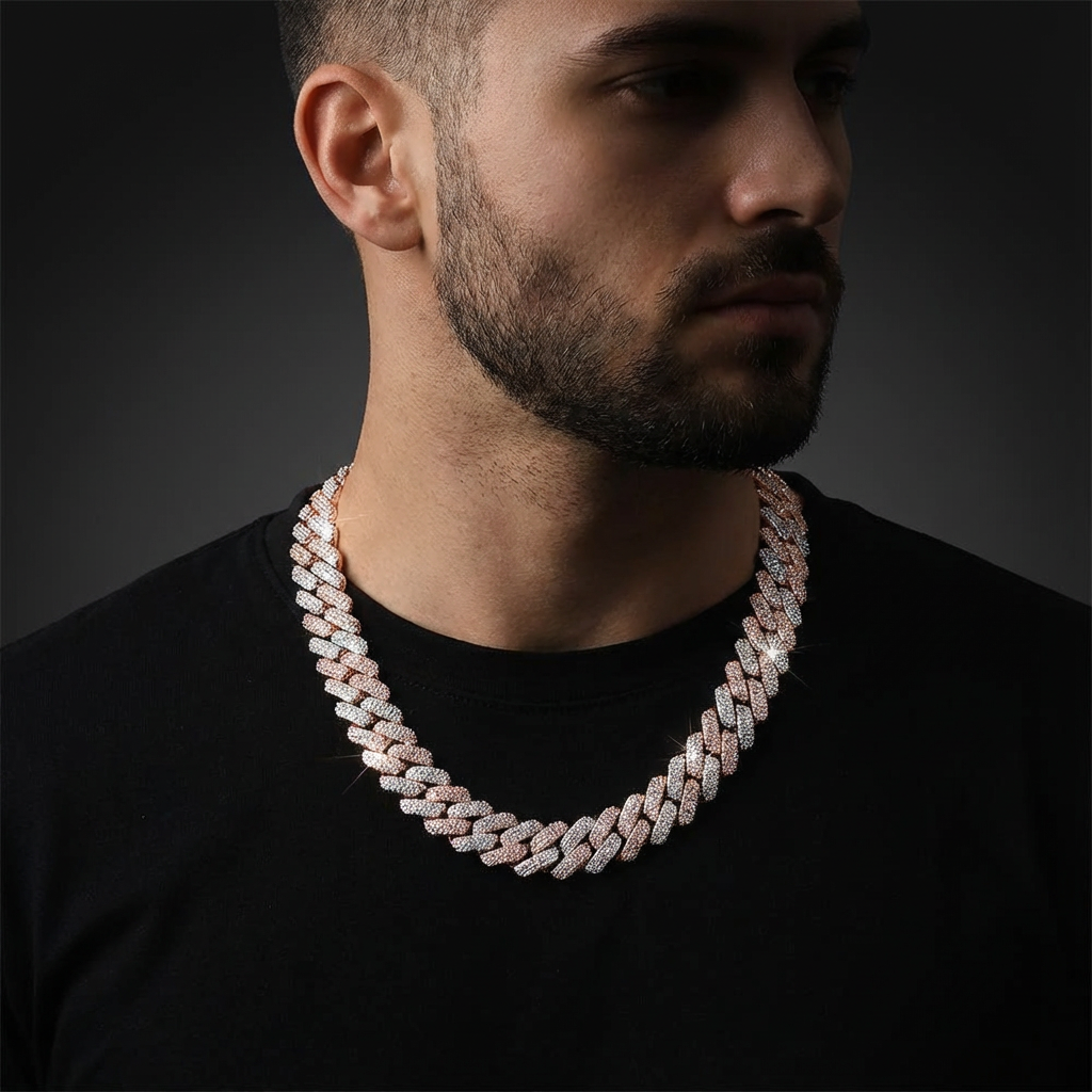 20mm Heavy Cuban Chain with 3-Row Micro Pave Cubic Zirconia - Luxurious Prong Setting