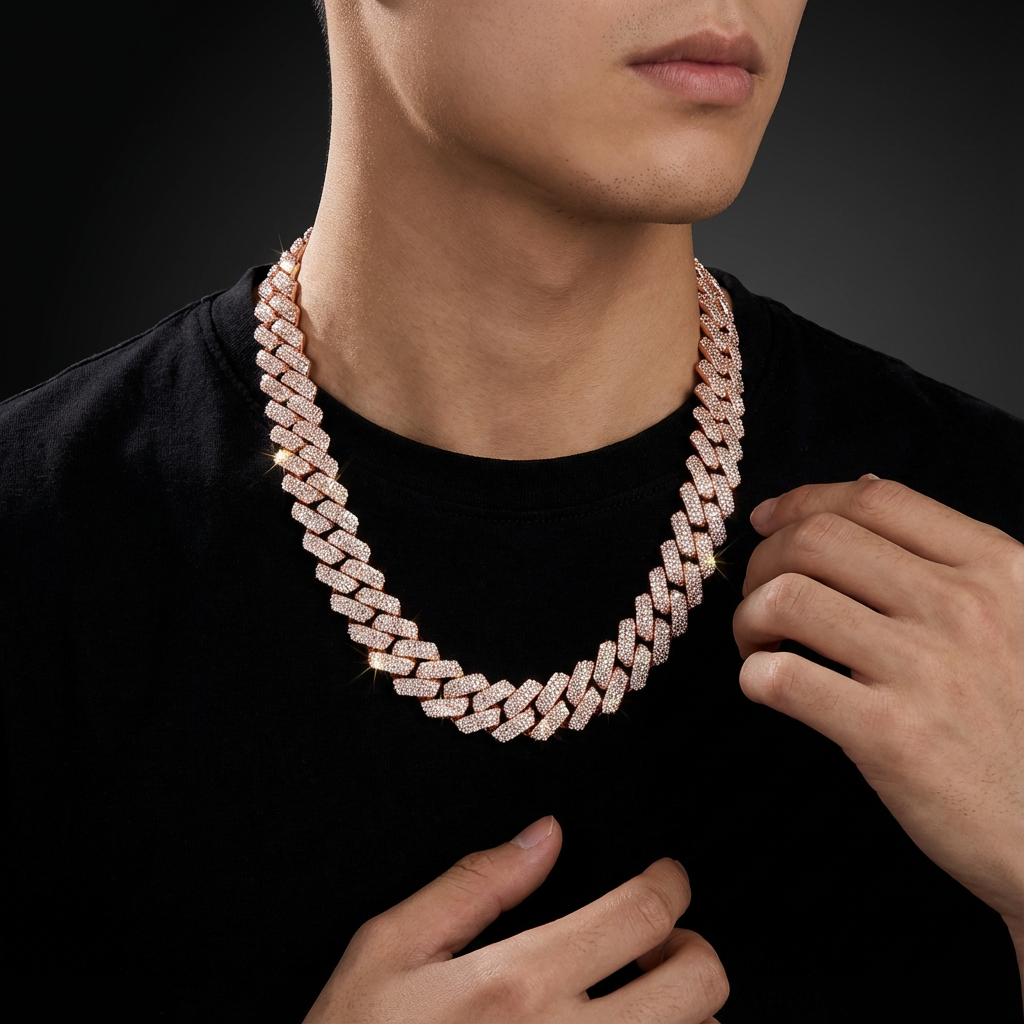 20mm Heavy Cuban Chain with 3-Row Micro Pave Cubic Zirconia - Luxurious Prong Setting