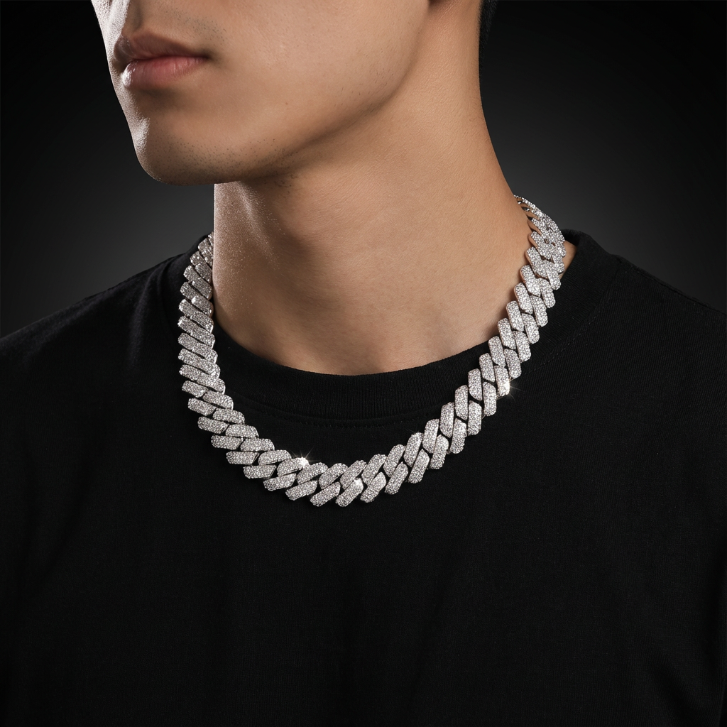 20mm Heavy Cuban Chain with 3-Row Micro Pave Cubic Zirconia - Luxurious Prong Setting