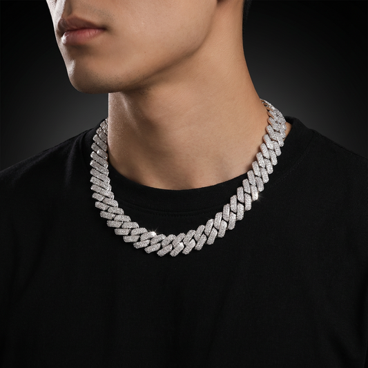 20mm Heavy Cuban Chain with 3-Row Micro Pave Cubic Zirconia - Luxurious Prong Setting