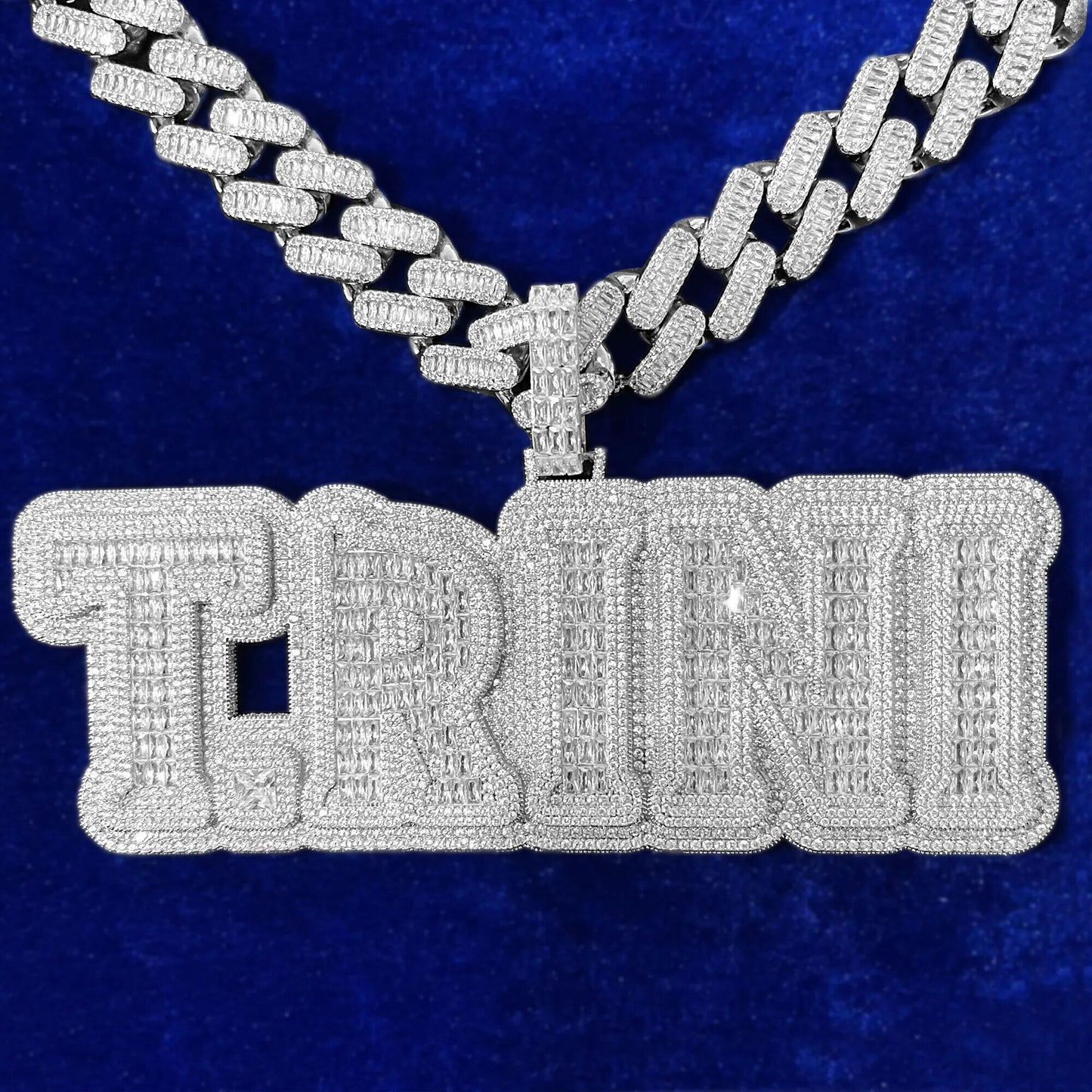 Custom Name Pendant Iced Out Baguette Large Font