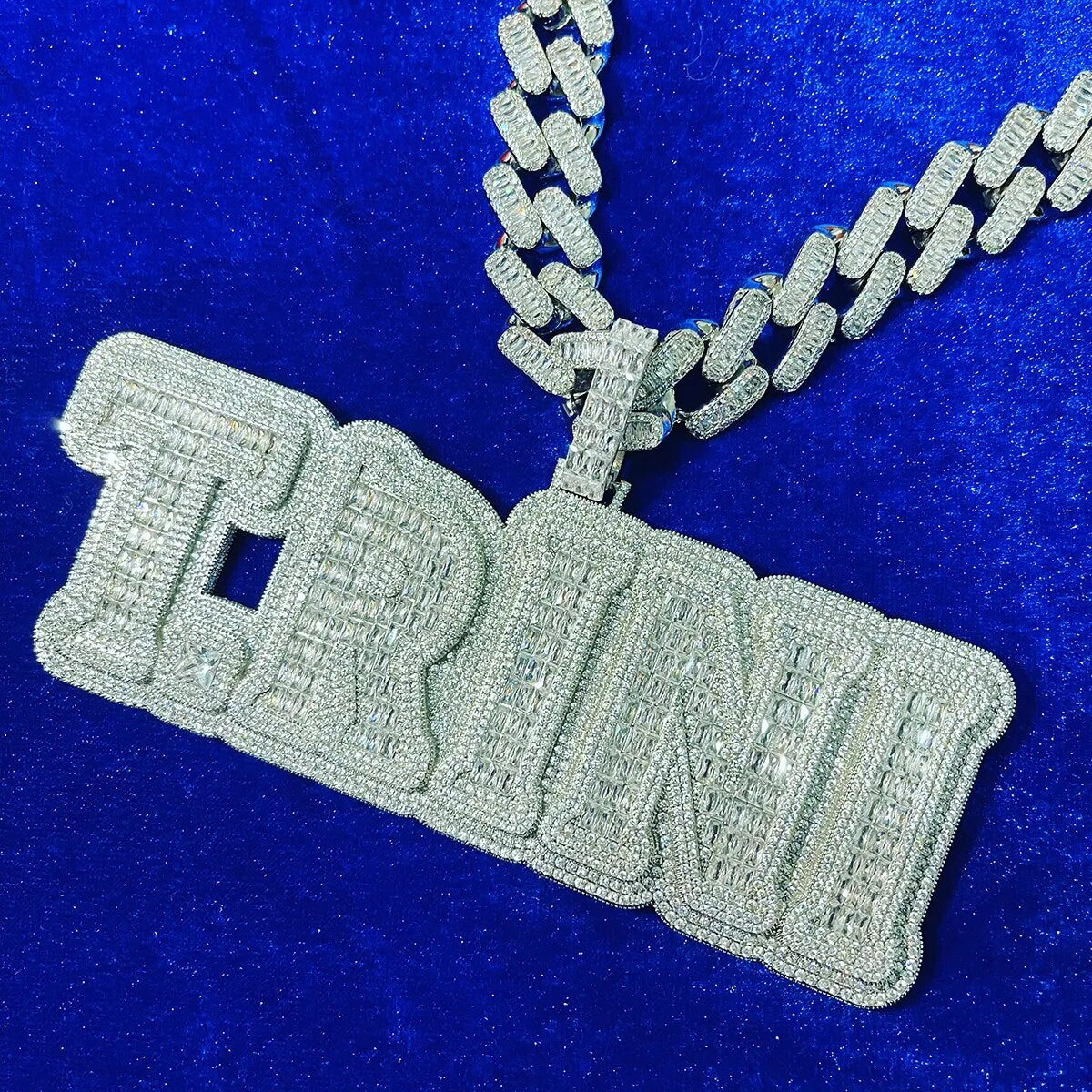 Custom Name Pendant Iced Out Baguette Large Font