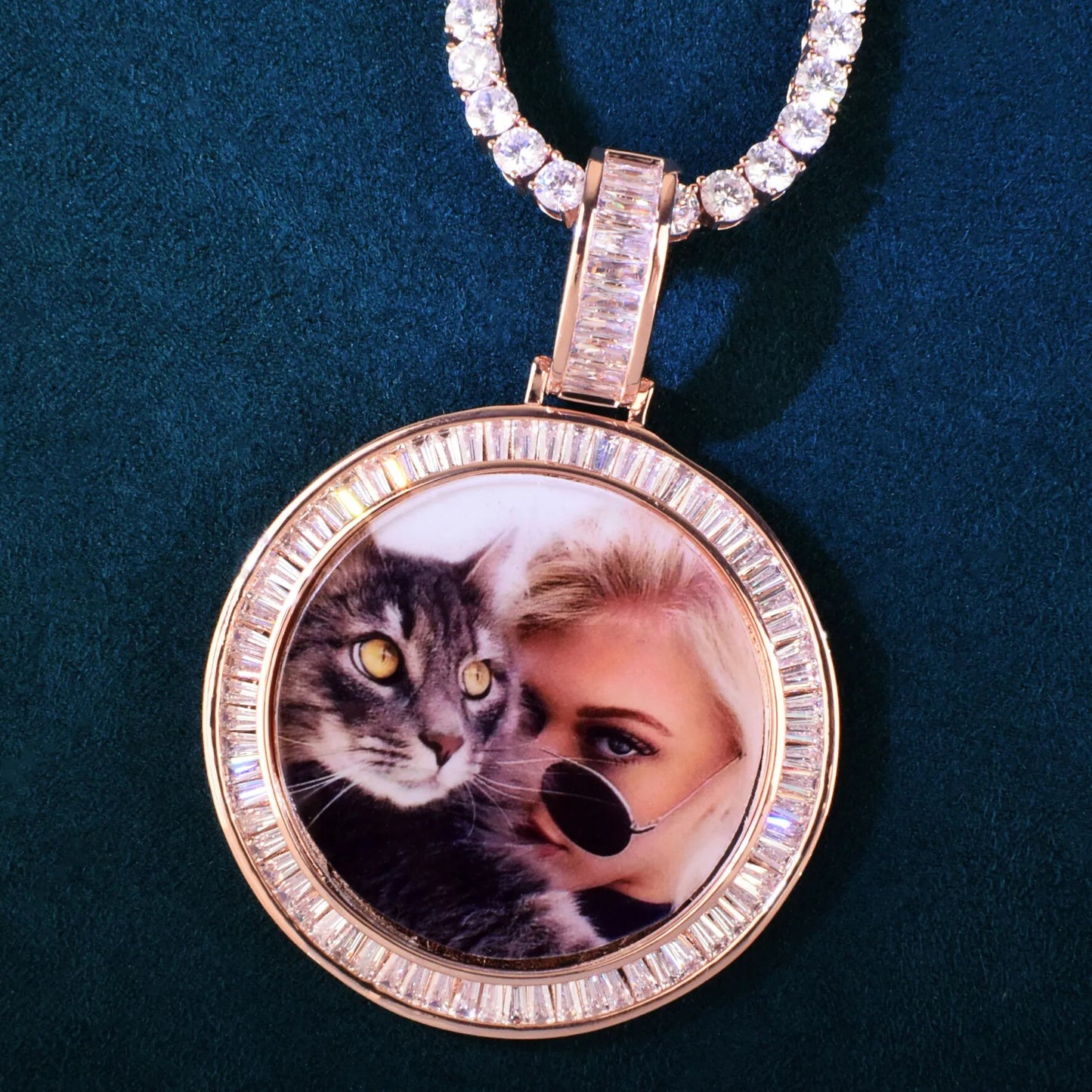 Baguette CZ Iced Out Custom Photo Pendant for Men & Women