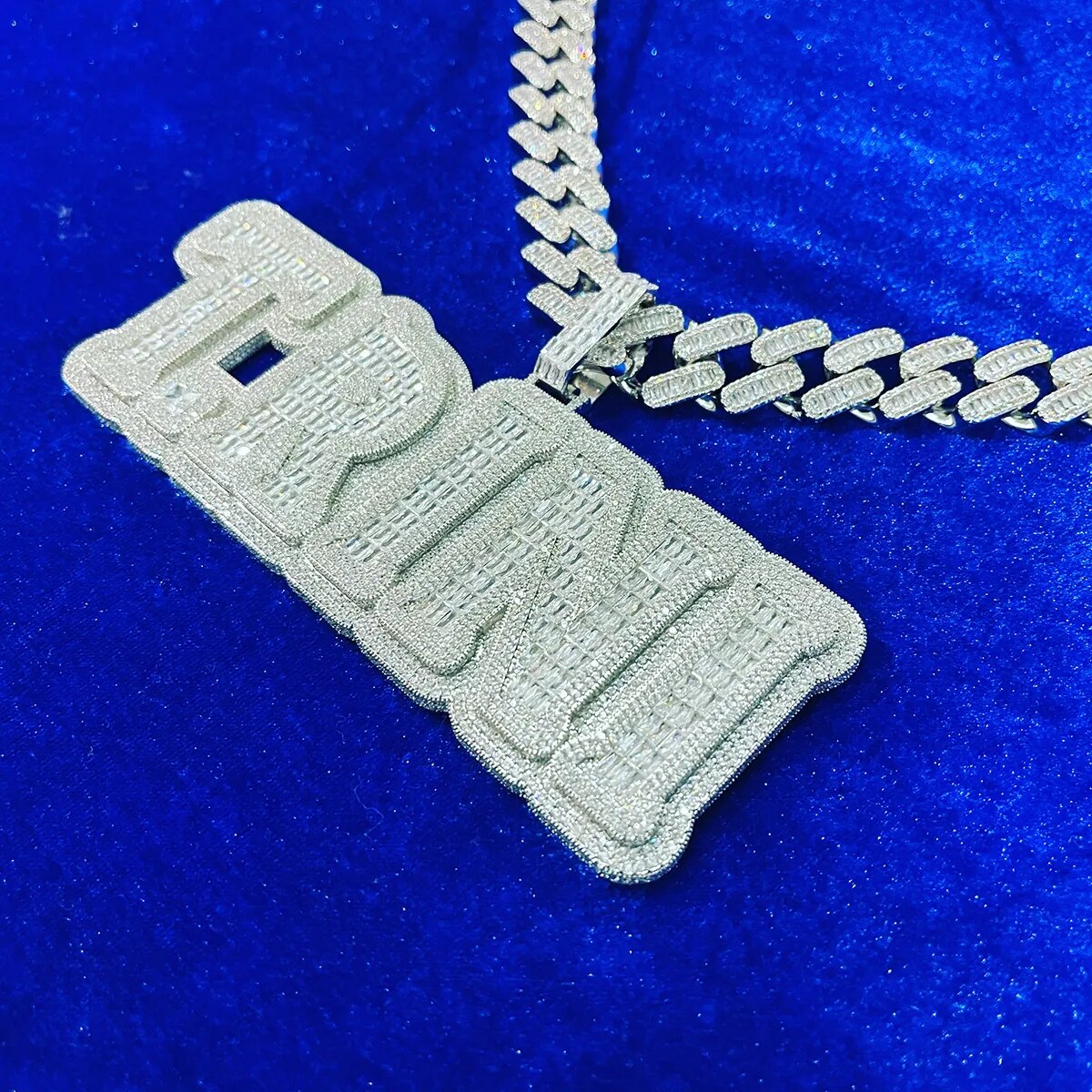 Custom Name Pendant Iced Out Baguette Large Font