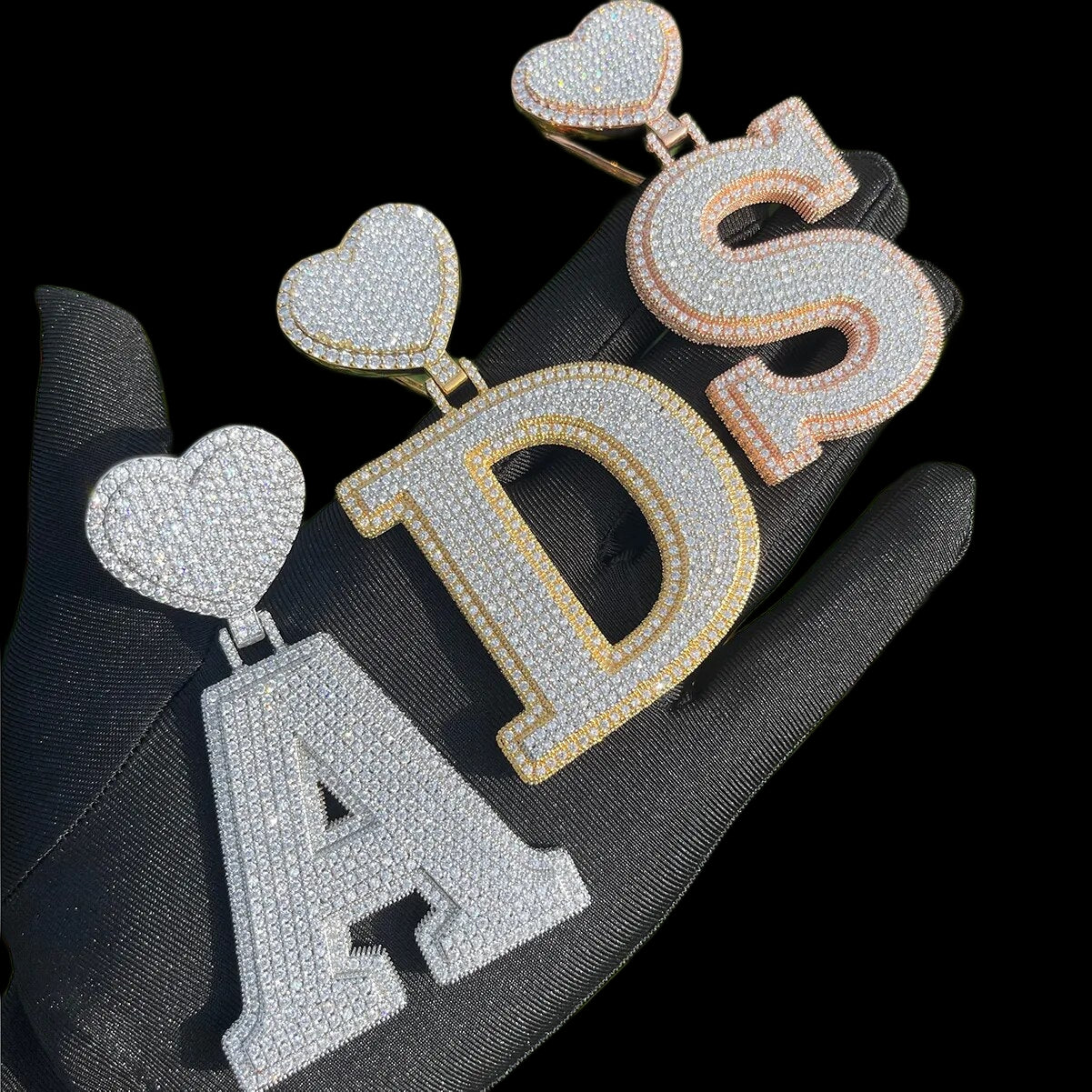 Ladies Iced Out Initial Prong Setting Heart Bale Pendant