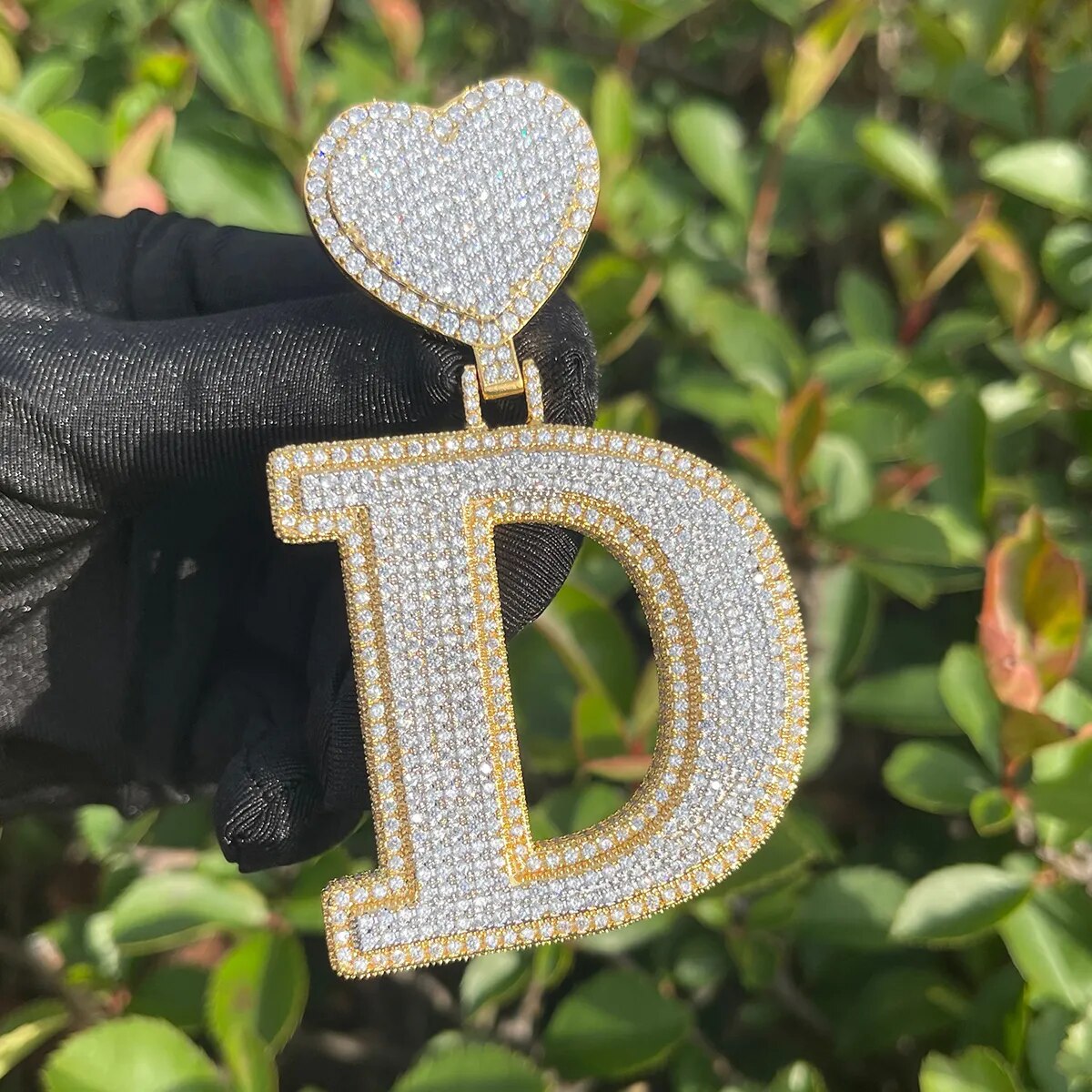 Ladies Iced Out Initial Prong Setting Heart Bale Pendant