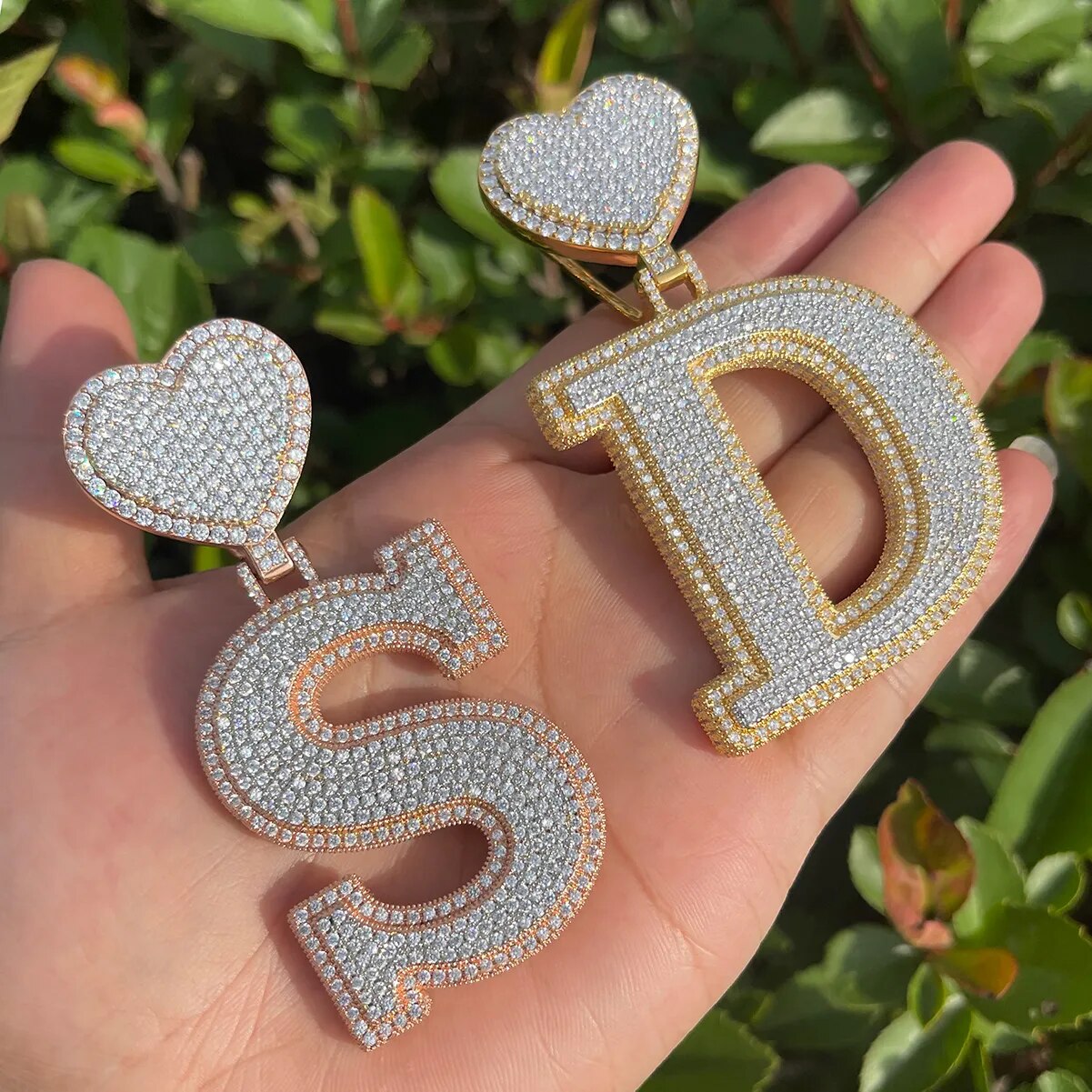 Ladies Iced Out Initial Prong Setting Heart Bale Pendant