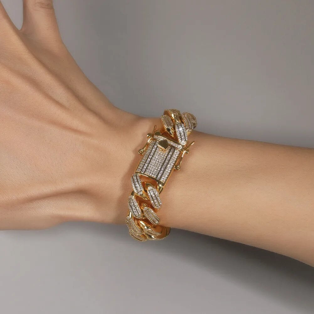 18mm Baguette CZ Miami Cuban Bracelet Iced Out Cubic Zirconia
