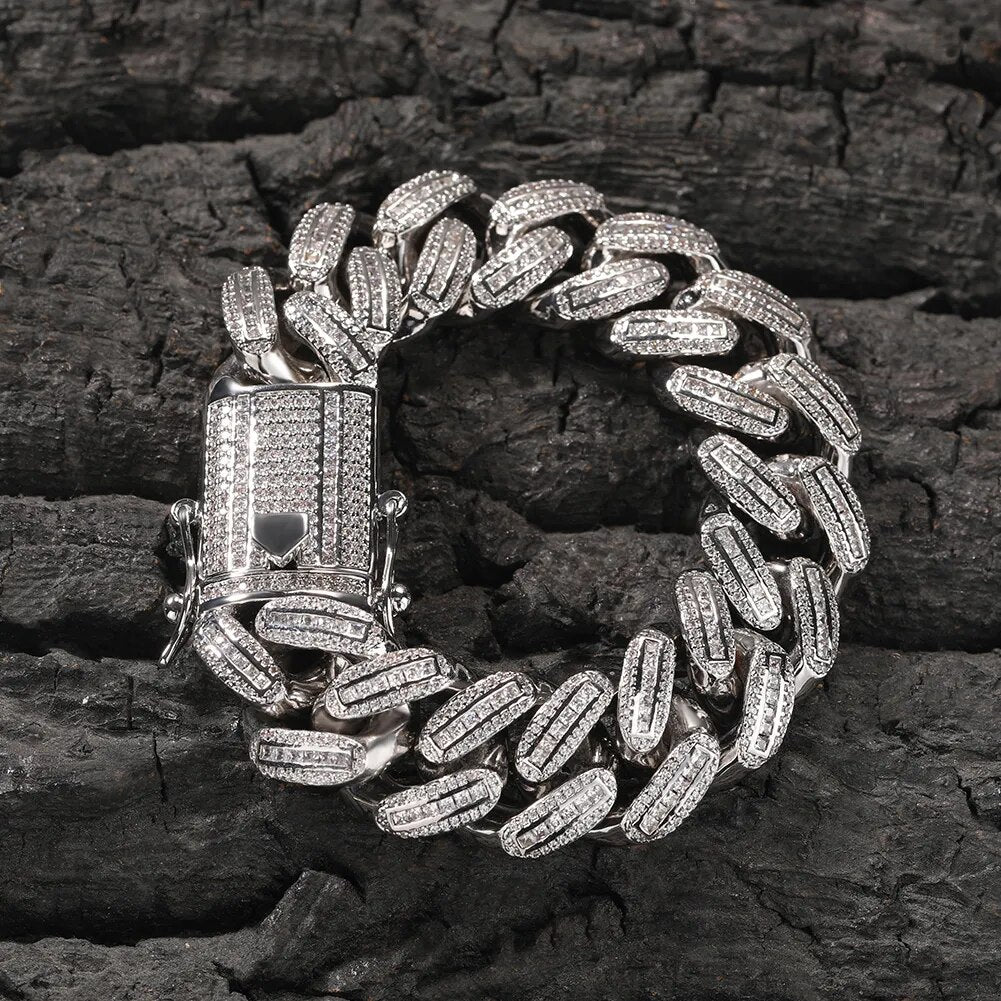 18mm Baguette Iced Out CZ Miami Cuban Bracelet & Necklace