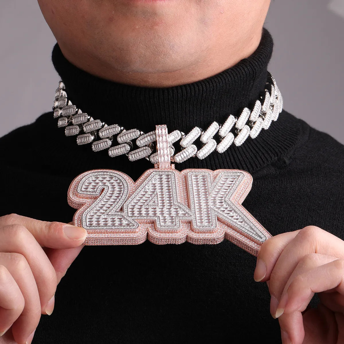 Customized Name Iced Out Large Baguette Pendant