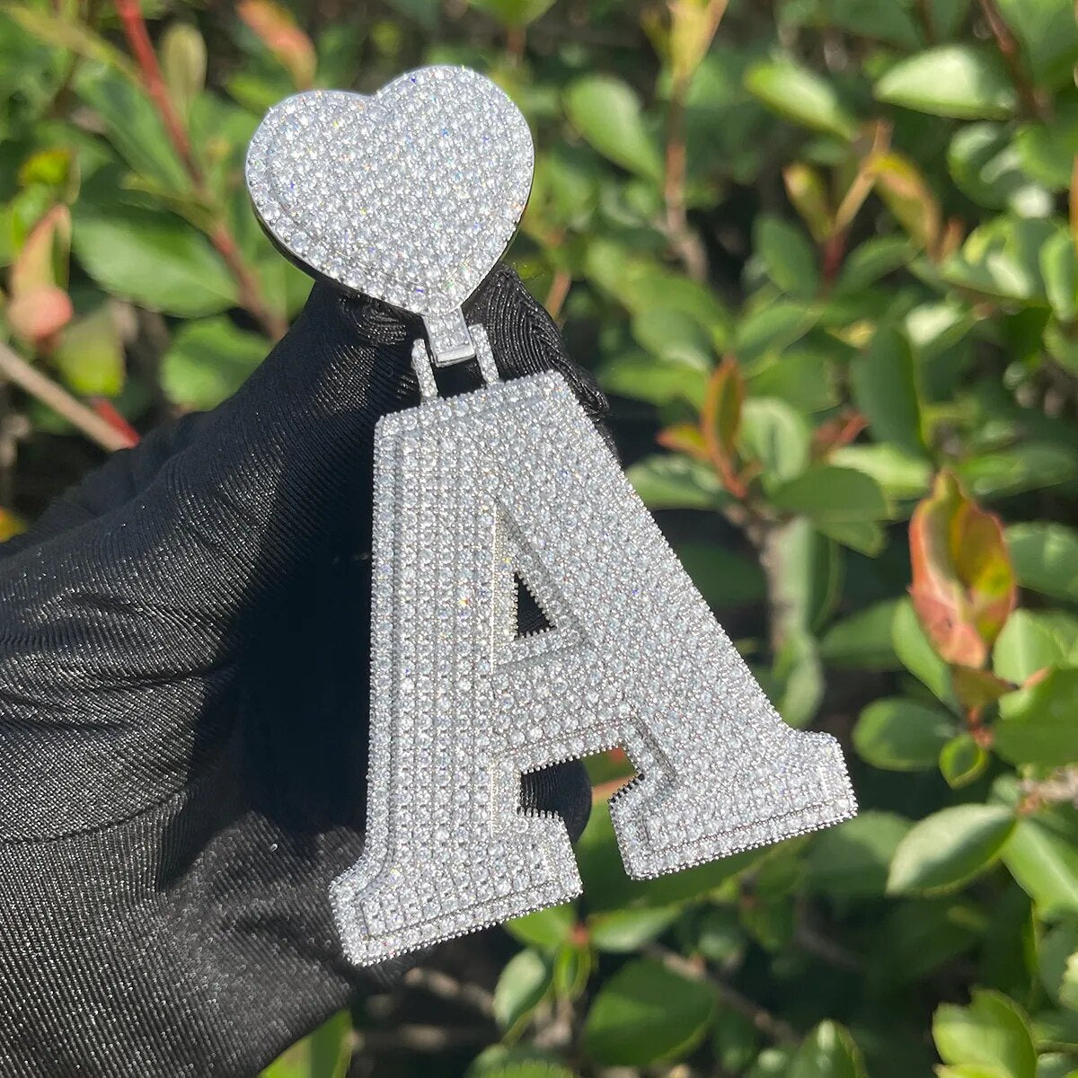 Ladies Iced Out Initial Prong Setting Heart Bale Pendant