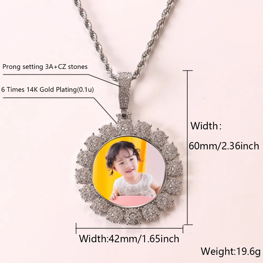 Iced Out Picture Pendant with Flower Bezel for Men & Women