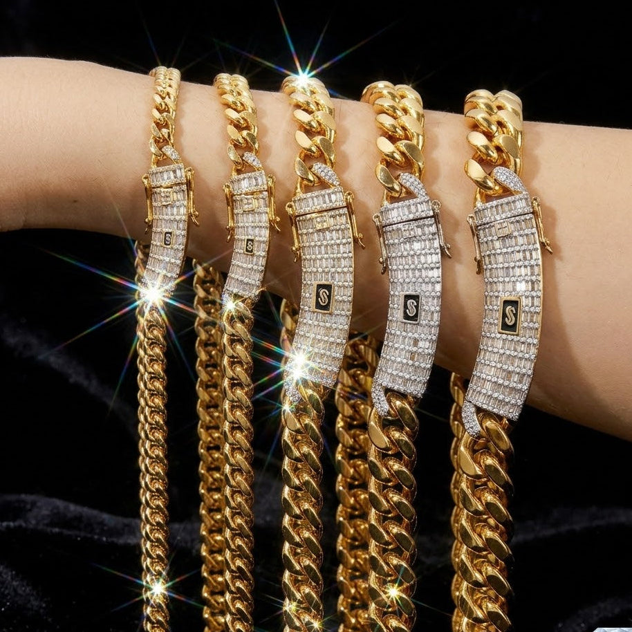 Iced out Bagguette Clasp Miami Cuban Link Collection