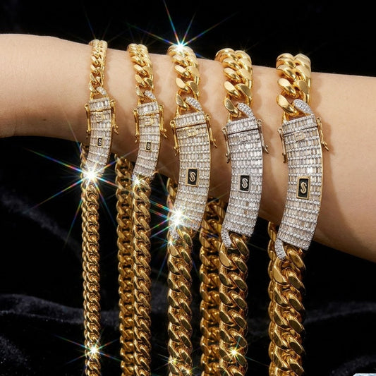 Iced out Bagguette Clasp Miami Cuban Link Collection