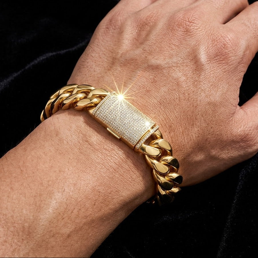 8.5 inch Cuban Miami Link Iced Out Clasp Bracelet