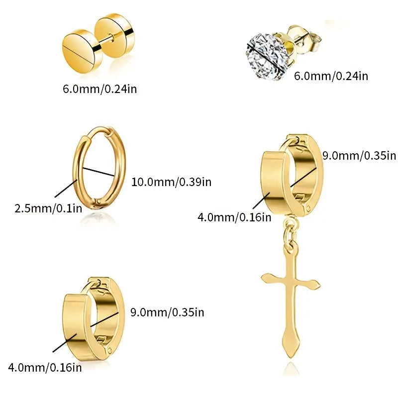 Stainless Steel 15 Pairs Variety Pack Cross Earrings Hoop