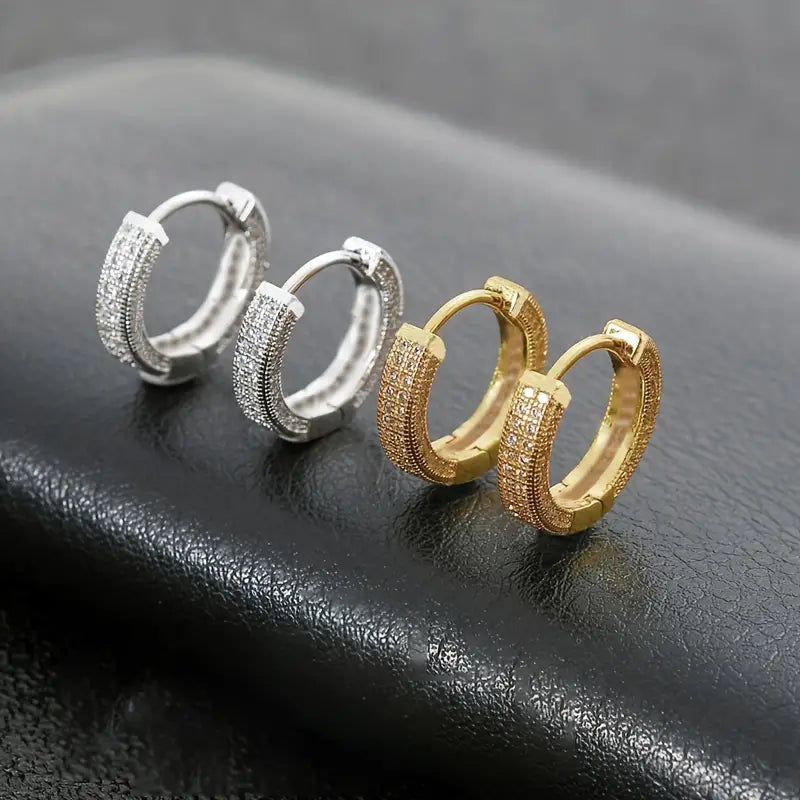 Stainless Steel Iced Out Hoop Earrings